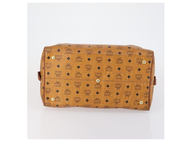 Borsa Boston MCM Logogram Vicetos in pelle PVC marrone e oro Auth 154457 D'oro - vista 9