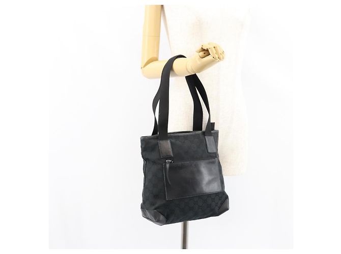 Borsa a mano in tela GG Gucci Nera 019 0402 Auth 155192 Nero - vista 25