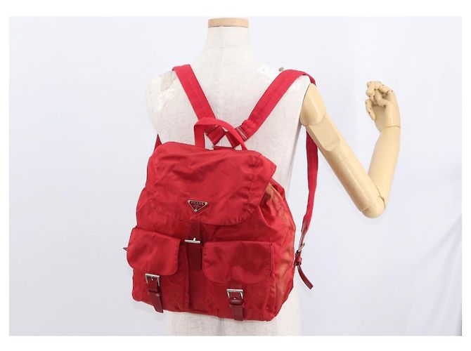 PRADA Backpack Nylon Red Silver Auth ar13819 Silvery - view 31