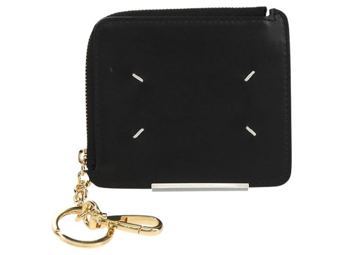 Autre Marque Maison Margiela Custodia Fragmento 4 Stitch Portafoglio Compatto in Pelle Nera Auth 154938M - vista 3