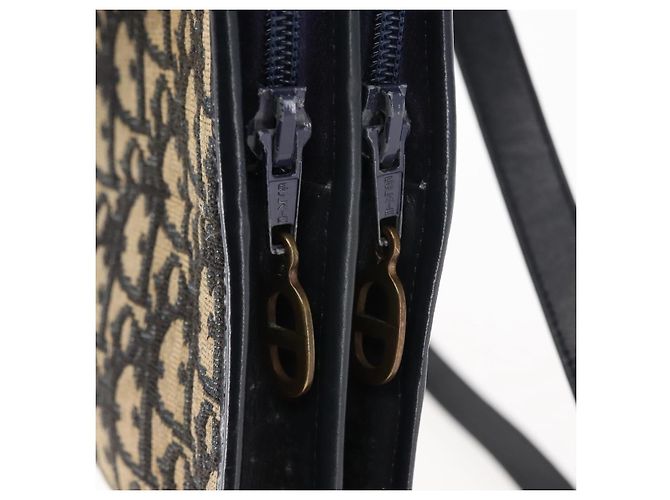 Borsa a Spalla in Tela Trotter Christian Dior Blu Navy Oro Auth 146109 D'oro - vista 14