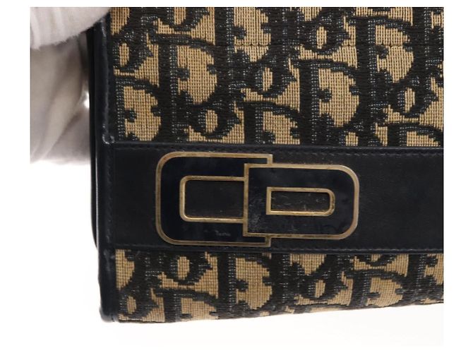 Borsa a Spalla in Tela Trotter Christian Dior Blu Navy Oro Auth 146109 D'oro - vista 15