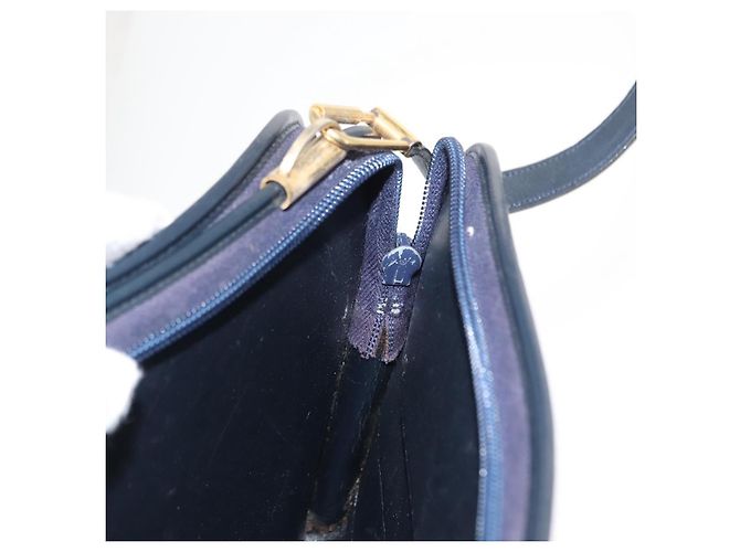 Borsa a Spalla in Tela Trotter Christian Dior Blu Navy Oro Auth 146109 D'oro - vista 18
