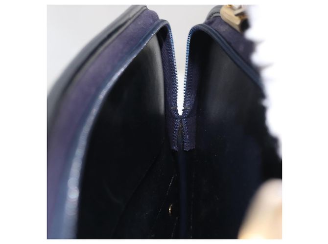Borsa a Spalla in Tela Trotter Christian Dior Blu Navy Oro Auth 146109 D'oro - vista 19