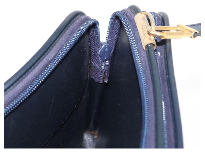 Borsa a Spalla in Tela Trotter Christian Dior Blu Navy Oro Auth 146109 D'oro - vista 21