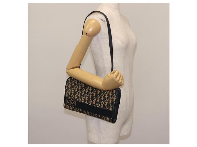 Borsa a Spalla in Tela Trotter Christian Dior Blu Navy Oro Auth 146109 D'oro - vista 23