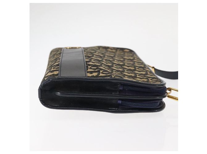 Borsa a Spalla in Tela Trotter Christian Dior Blu Navy Oro Auth 146109 D'oro - vista 4