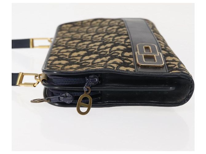 Borsa a Spalla in Tela Trotter Christian Dior Blu Navy Oro Auth 146109 D'oro - vista 5