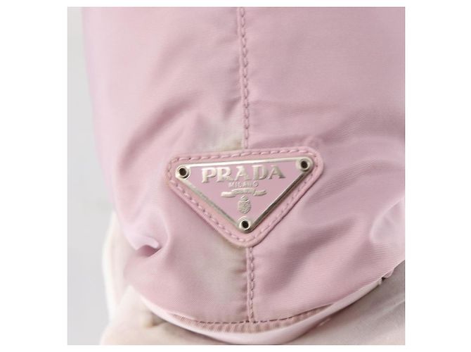 Borsa Tote Prada in Nylon Rosa Argento Auth 151432 - vista 14