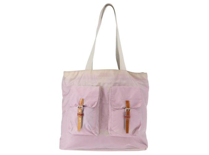 Borsa Tote Prada in Nylon Rosa Argento Auth 151432 - vista 2