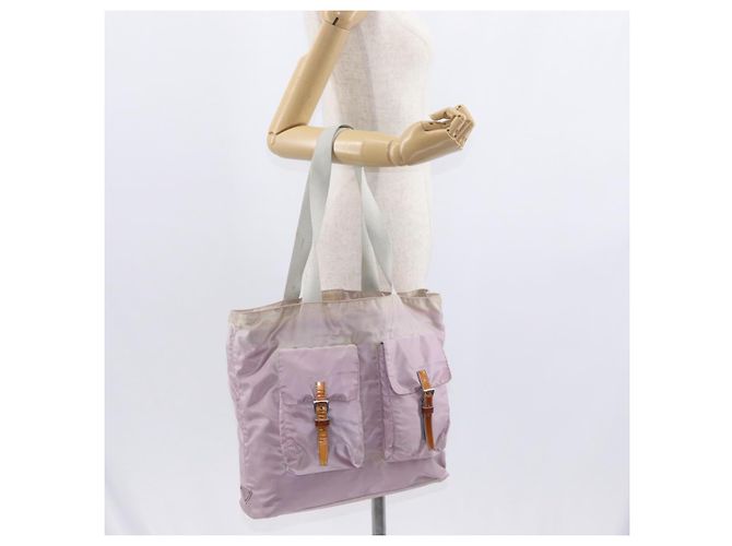 Borsa Tote Prada in Nylon Rosa Argento Auth 151432 - vista 28