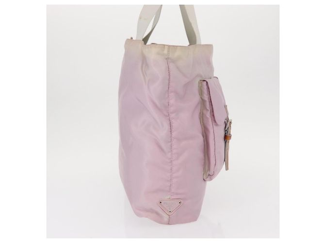 Borsa Tote Prada in Nylon Rosa Argento Auth 151432 - vista 5