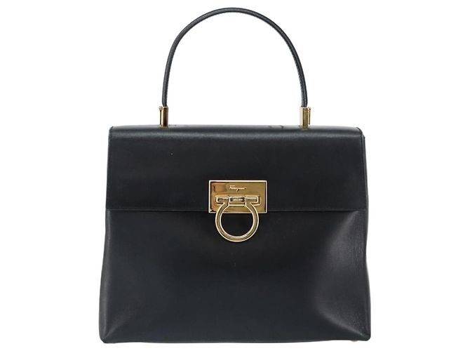 Borsa a mano Gancini in pelle nera e oro Salvatore Ferragamo Auth 155657 Nero D'oro - vista 2