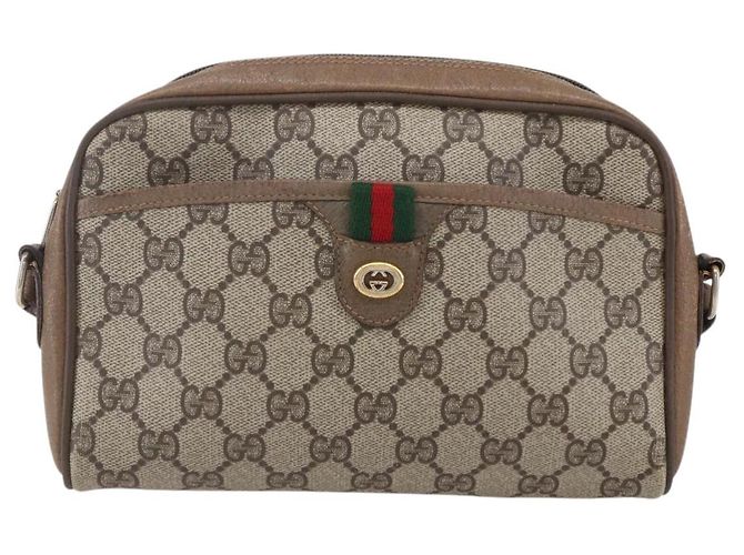 Borsa Gucci GG Supreme Web Sherry Line in PVC beige e oro 116 02 089 Auth BA7464 D'oro - vista 13