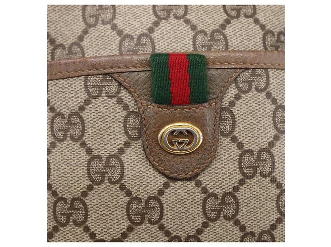 Borsa Gucci GG Supreme Web Sherry Line in PVC beige e oro 116 02 089 Auth BA7464 D'oro - vista 17