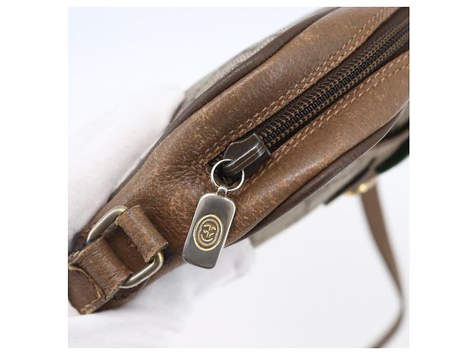 Borsa Gucci GG Supreme Web Sherry Line in PVC beige e oro 116 02 089 Auth BA7464 D'oro - vista 18