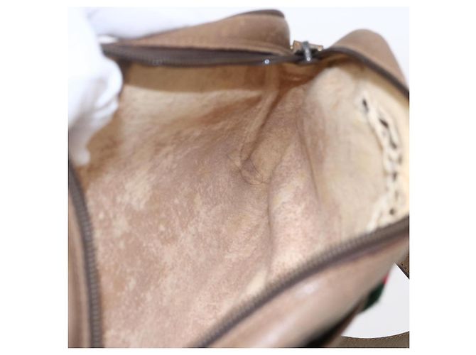 Borsa Gucci GG Supreme Web Sherry Line in PVC beige e oro 116 02 089 Auth BA7464 D'oro - vista 20