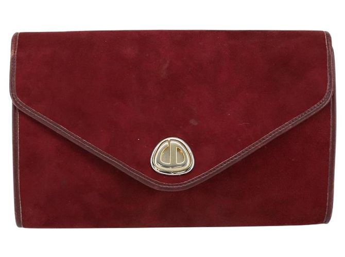 Borsa a Spalla con Catena Christian Dior in Camoscio Bordeaux Oro Auth bs30368 D'oro Bordò - vista 13