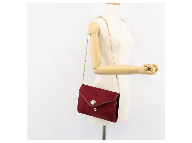 Borsa a Spalla con Catena Christian Dior in Camoscio Bordeaux Oro Auth bs30368 D'oro Bordò - vista 22