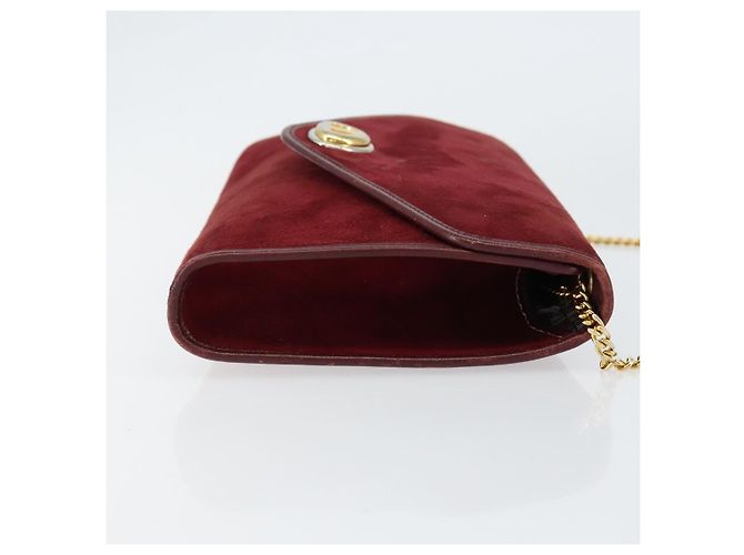 Borsa a Spalla con Catena Christian Dior in Camoscio Bordeaux Oro Auth bs30368 D'oro Bordò - vista 3