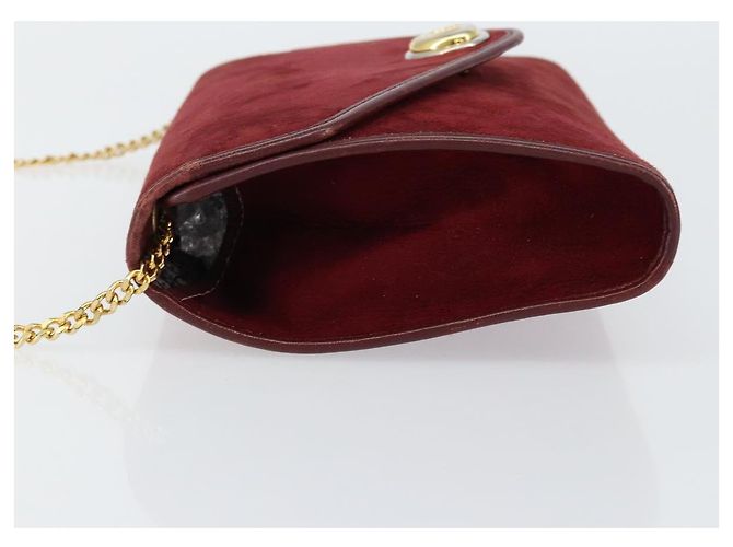 Borsa a Spalla con Catena Christian Dior in Camoscio Bordeaux Oro Auth bs30368 D'oro Bordò - vista 4