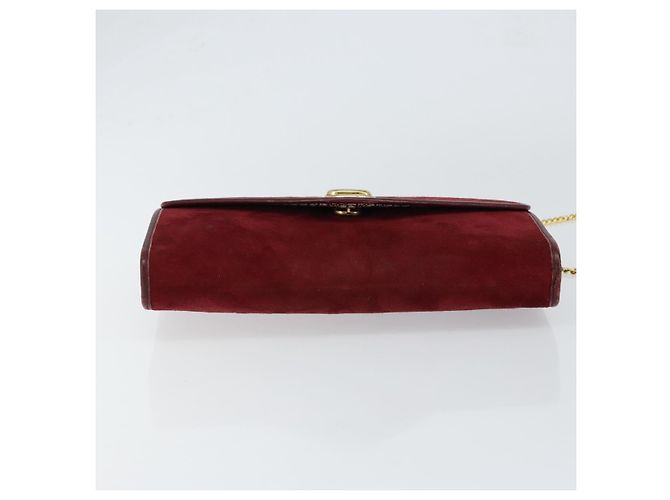 Borsa a Spalla con Catena Christian Dior in Camoscio Bordeaux Oro Auth bs30368 D'oro Bordò - vista 5
