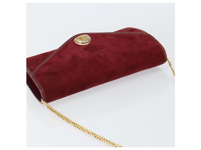 Borsa a Spalla con Catena Christian Dior in Camoscio Bordeaux Oro Auth bs30368 D'oro Bordò - vista 6