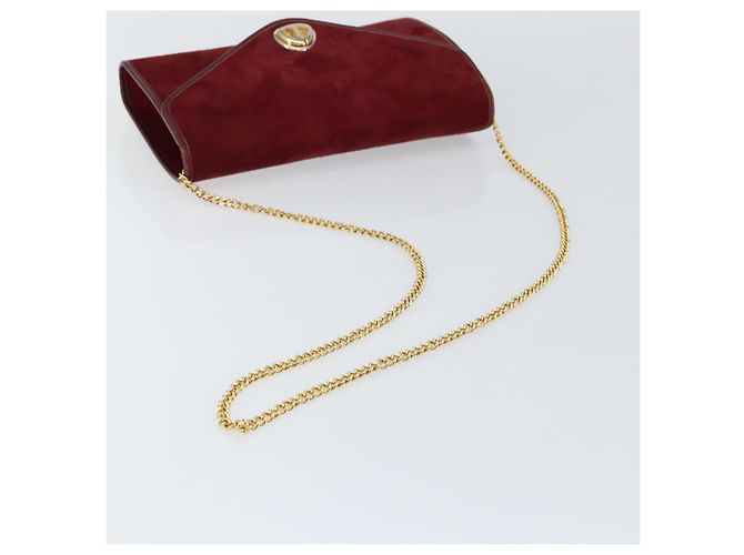 Borsa a Spalla con Catena Christian Dior in Camoscio Bordeaux Oro Auth bs30368 D'oro Bordò - vista 7