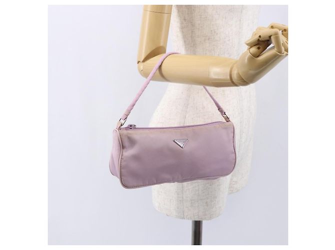 PRADA Accessory Pouch Nylon Pink Silver Auth ki6145 Silvery - view 22