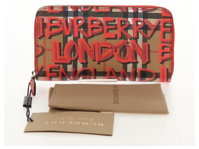BURBERRY Nova Check Graffiti Lange Geldbörse PVC Beige Auth 143015M - Ansicht 20