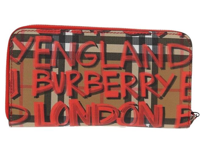 BURBERRY Nova Check Graffiti Lange Geldbörse PVC Beige Auth 143015M - Ansicht 3