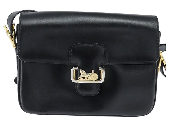 Borsa a Spalla CÉLINE Carrozza in Pelle Nera e Oro Auth bs30594 Nero D'oro - vista 13
