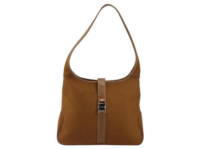 Borsa a Spalla Salvatore Ferragamo in Nylon Marrone Argento Autentica hk3129 - vista 2