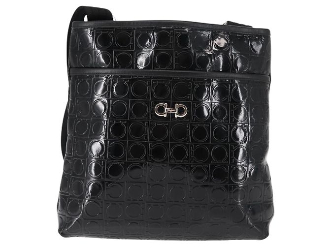 Bolsa de Ombro Gancini Emalhe Preta Auth BA6810 de Salvatore Ferragamo Preto - vista 2