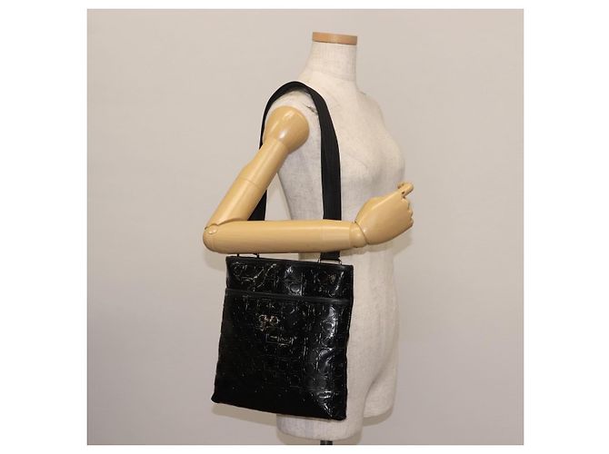 Bolsa de Ombro Gancini Emalhe Preta Auth BA6810 de Salvatore Ferragamo Preto - vista 21