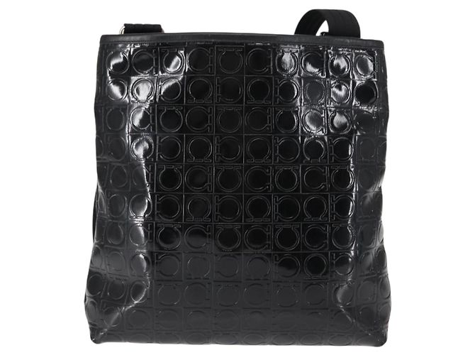 Bolsa de Ombro Gancini Emalhe Preta Auth BA6810 de Salvatore Ferragamo Preto - vista 3