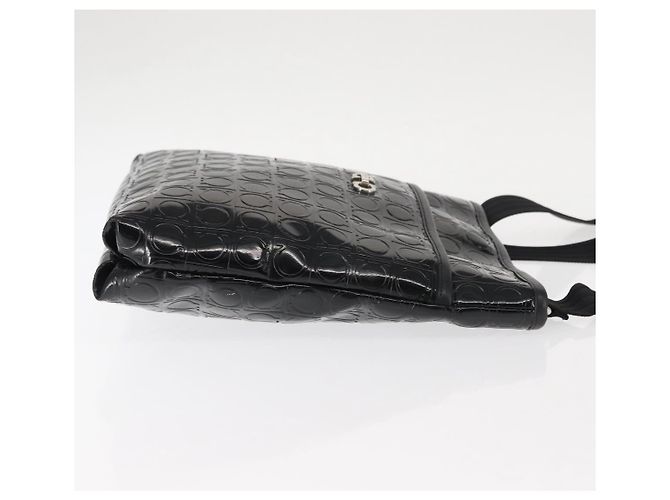 Bolsa de Ombro Gancini Emalhe Preta Auth BA6810 de Salvatore Ferragamo Preto - vista 4