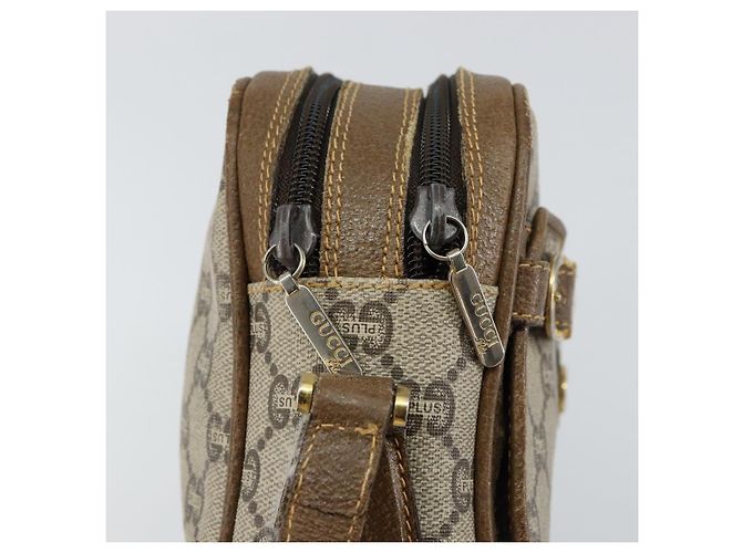 Borsa a spalla GUCCI GG Plus Supreme PVC Beige Oro Auth ep11624 D'oro - vista 10