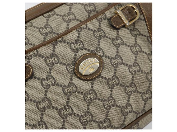 Borsa a spalla GUCCI GG Plus Supreme PVC Beige Oro Auth ep11624 D'oro - vista 17