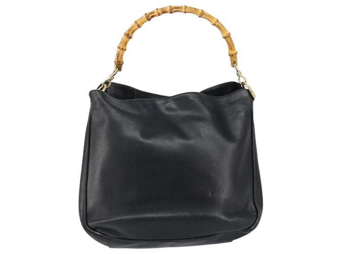 Borsa a mano in pelle Gucci Bamboo nera e oro 001 2123 1638 Auth ep11605 Nero D'oro - vista 13