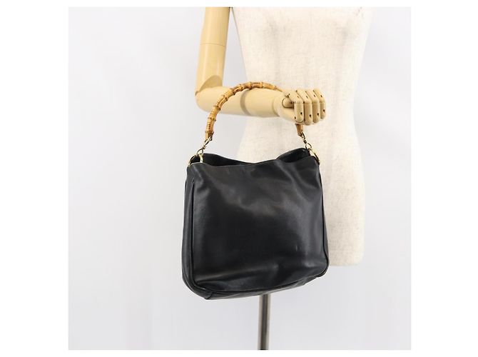 Borsa a mano in pelle Gucci Bamboo nera e oro 001 2123 1638 Auth ep11605 Nero D'oro - vista 21