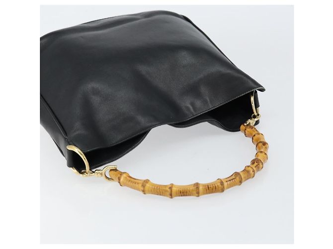 Borsa a mano in pelle Gucci Bamboo nera e oro 001 2123 1638 Auth ep11605 Nero D'oro - vista 6