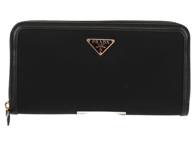 PRADA Cartera Larga de Cuero Nylon Negro Oro 1ML506 Auth am10026V Dorado - vista 13