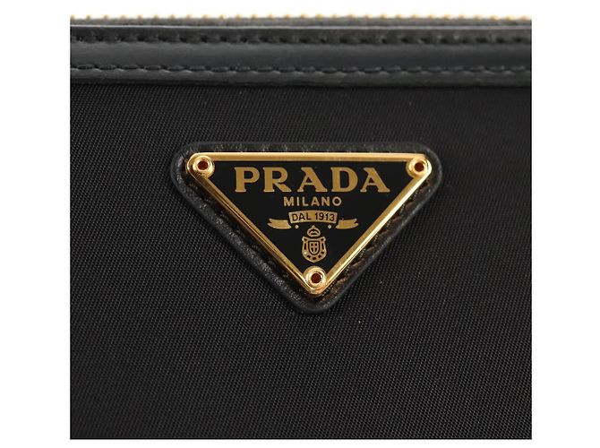 PRADA Cartera Larga de Cuero Nylon Negro Oro 1ML506 Auth am10026V Dorado - vista 18