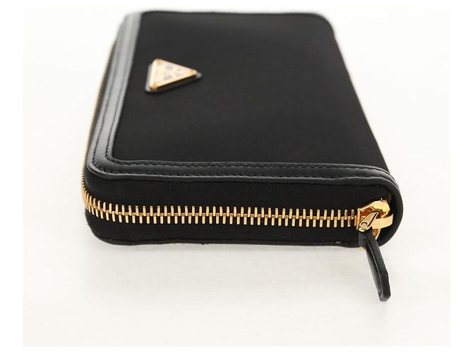 PRADA Cartera Larga de Cuero Nylon Negro Oro 1ML506 Auth am10026V Dorado - vista 3