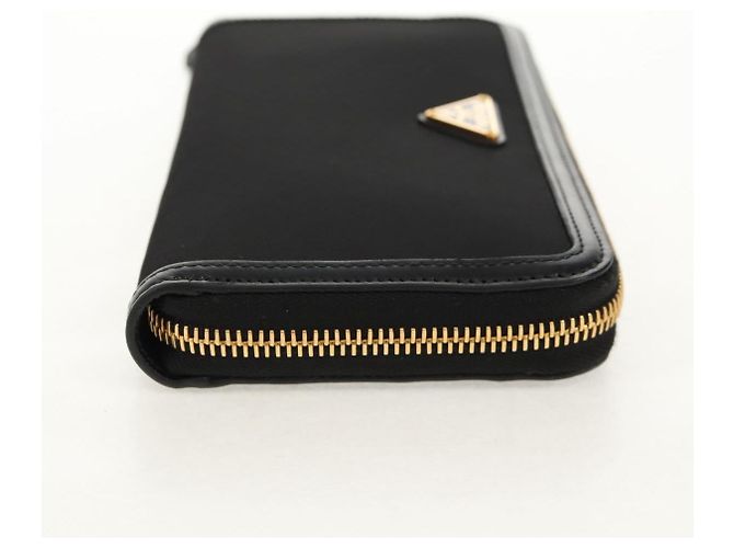 PRADA Cartera Larga de Cuero Nylon Negro Oro 1ML506 Auth am10026V Dorado - vista 4