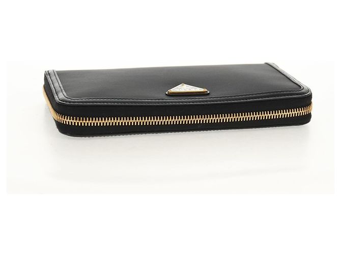 PRADA Cartera Larga de Cuero Nylon Negro Oro 1ML506 Auth am10026V Dorado - vista 5