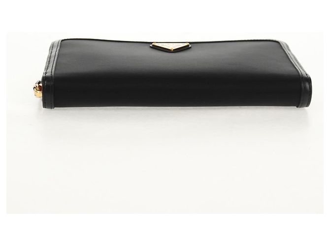 PRADA Cartera Larga de Cuero Nylon Negro Oro 1ML506 Auth am10026V Dorado - vista 6