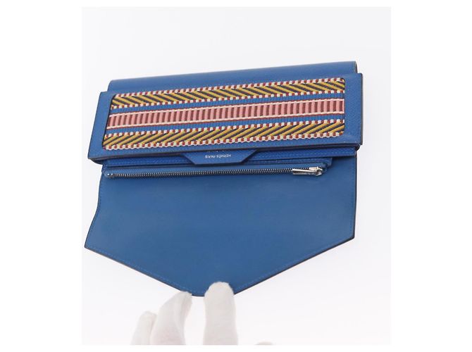 Hermès HERMES Cartera Larga Sangrecaval de Cuero Azul Auth 156370M - vista 13
