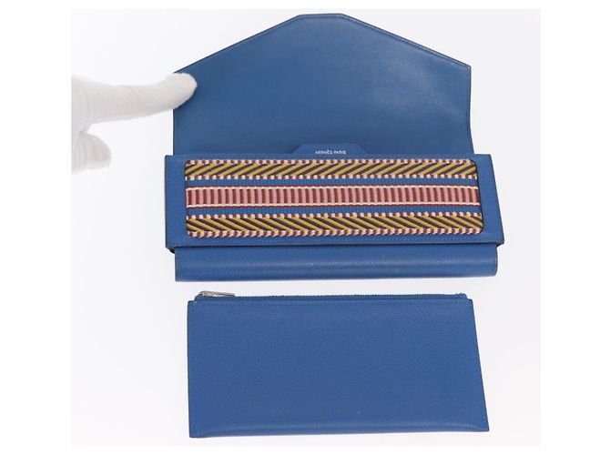 Hermès HERMES Cartera Larga Sangrecaval de Cuero Azul Auth 156370M - vista 14